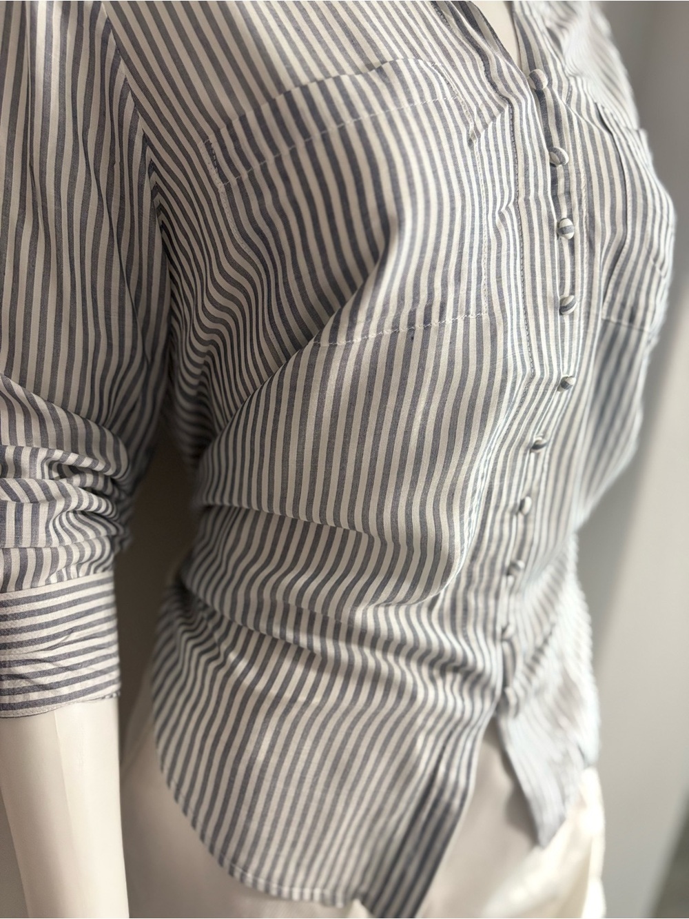 Velvet Heart Navy and White Vertical Stripe Button-Down Shirt - Picture 3 of 7